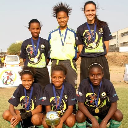 Brave Gladiators captain, Lovisa Mulunga and teammates during a match I'm the Galz & Goals League.